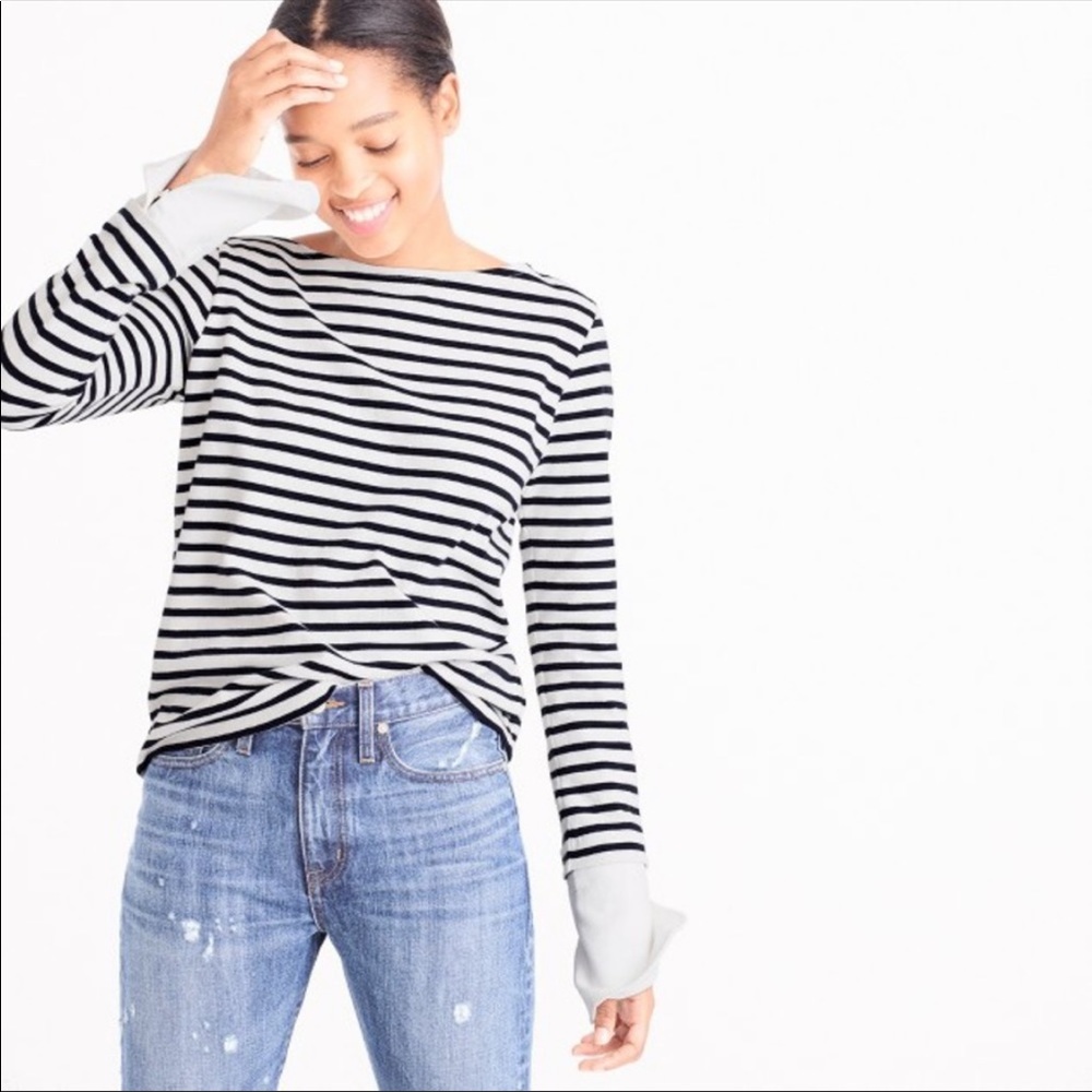 NWT!  J.Crew Ivory & Navy Boatneck Sweater with Cuffs